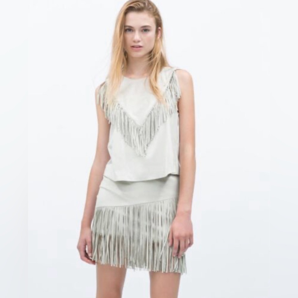 Zara Suede Fringe Top